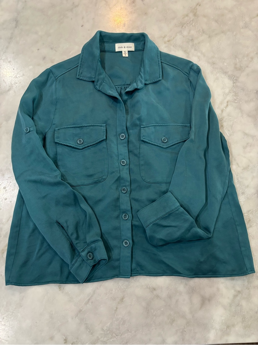 cloth & stone Teal Button-Up Casual Shirt